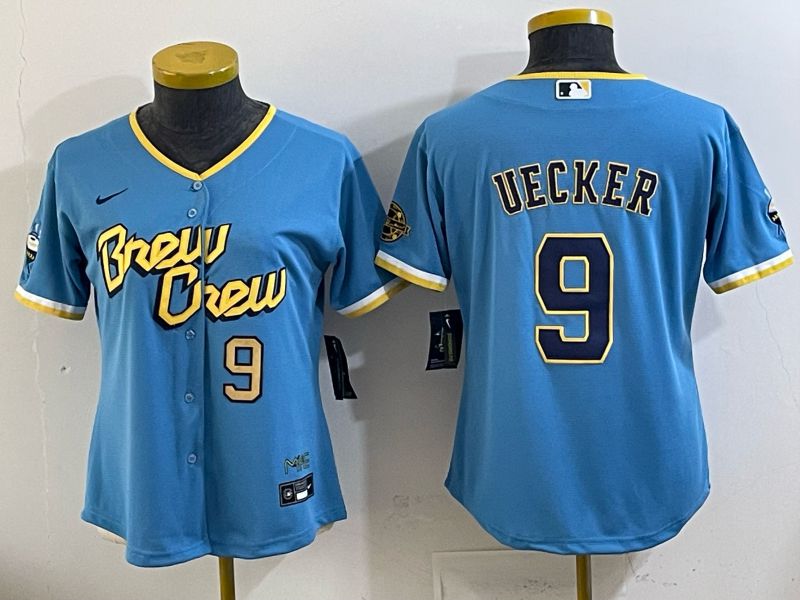 Youth 2025 Milwaukee Brewers #9 Uecker Light blue City Edition Nike MLB Jersey 01